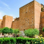 Saadian Tombs exterior walls and garden in Marrakech