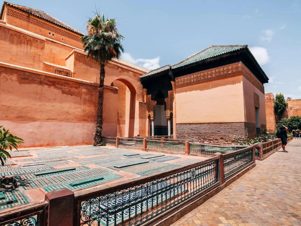 Courtyard graves with zellige tiles at the Saadian Tombs