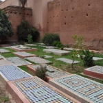 Zellige-covered graves in the Saadian Tombs garden